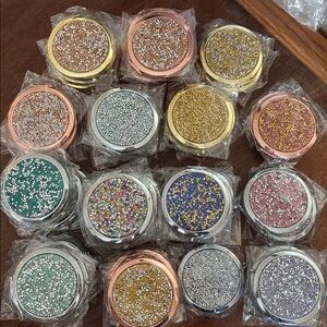 Glamorous Crystal Compact Mirror - Gold, Silver, Pink, Green